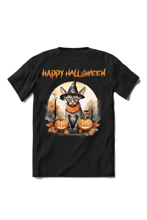 Happy Halloween Sphynx Witches Hat Pumpkin Carving Shirt T-shirt Unisex Merch Cat Lover Kitten Owner Gifts Idea - 02019
