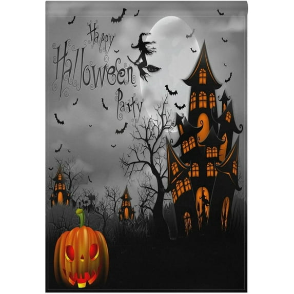 Happy Halloween Spooky Double Sided Flag 28x40 IN Creepy Pumpkin Black Castle Garden Yard Flags Bats Moon Witch Outdoor Flag House Banner Outdoor Home Holidays Decorations