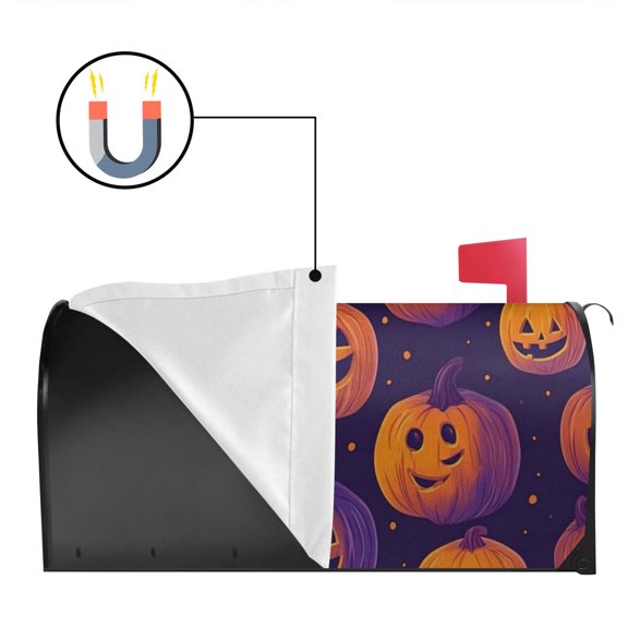 Happy Halloween Spooky Ghost Magnetic Black Halloween & Outdoor Mailbox Cover - Standard Size 18 X 21 - Pumpkin Holiday Mailbox Wrap - Decorative for Home & Garden