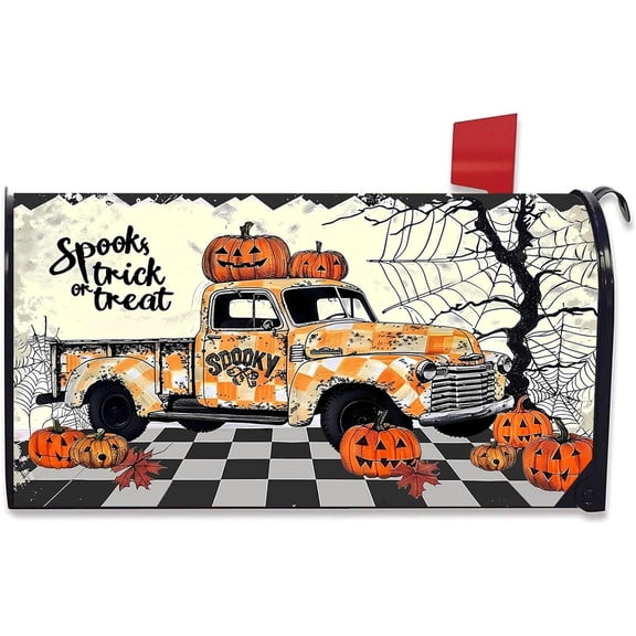 Happy Halloween Spooky Ghost Truck Magnetic Standard Size 21 X 18 Mailbox Covers Magnetic Decorative Mailbox Post Letter Box Wrap Decoration for Home Outdoor