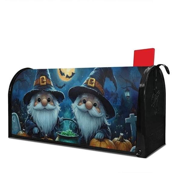 Happy Halloween Spooky Gnomes Short Mailbox Cover,Magnetic 18x21 Inch Mailbox Wrap Water Proof Reusable Halloween Post Letter Box Covers for Yard Farmhouse Decorative