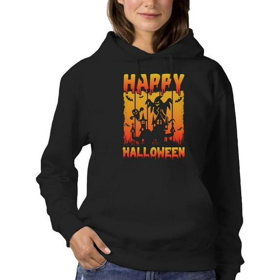 Happy Halloween Spooky House Hoodie Women -Image by Shutterstock, Female Medium
