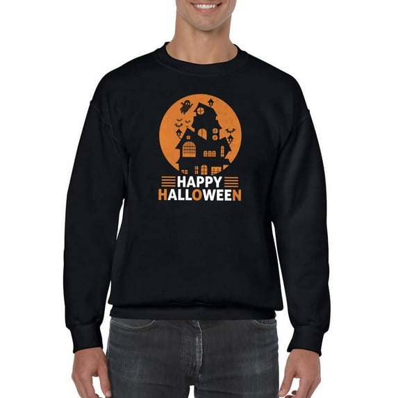 Happy Halloween. Spooky House Sweatshirt Men - Men Sweatshirt, Black, Medium