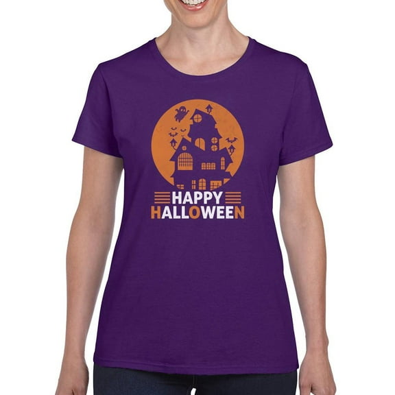 Happy Halloween. Spooky House T-Shirt Women -Image by Shutterstock, Female Medium
