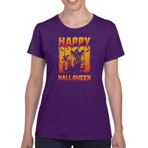 Happy Halloween Spooky House T-Shirt Women -Image by Shutterstock, Female Small