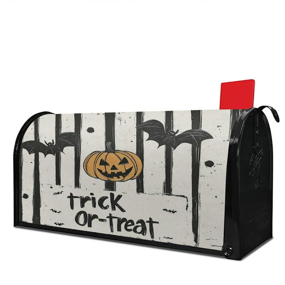 Happy Halloween Spooky Trick or Treat Stripe Mailbox Cover,Magnetic 18x21 Inch Mailbox Wrap Waterproof Durable Fall Welcome Post Letter Box Covers for Yard Farmhouse Decor