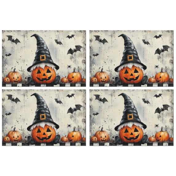 Happy Halloween Spooky Trick or Treat Table Mats Set of 4 Autumn Halloween Table Mat Durable No Slip Dining Table Mats for Party Kitchen Dining Decoration