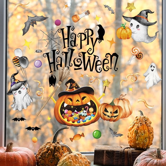 Happy Halloween Stickers Removable Vinyl Decals Window Clings Home Decor Non Adhesive Glass Sticker