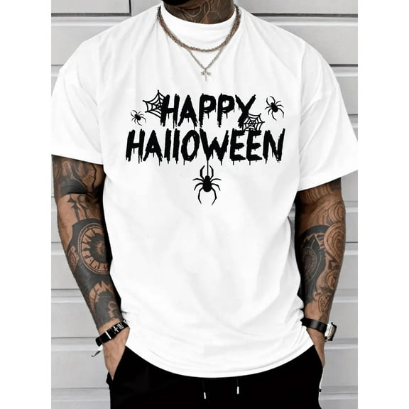 Happy Halloween T-Shirt Graphic Tee Spooky Top Cotton Short Sleeve Casual Shirt White S-5XL
