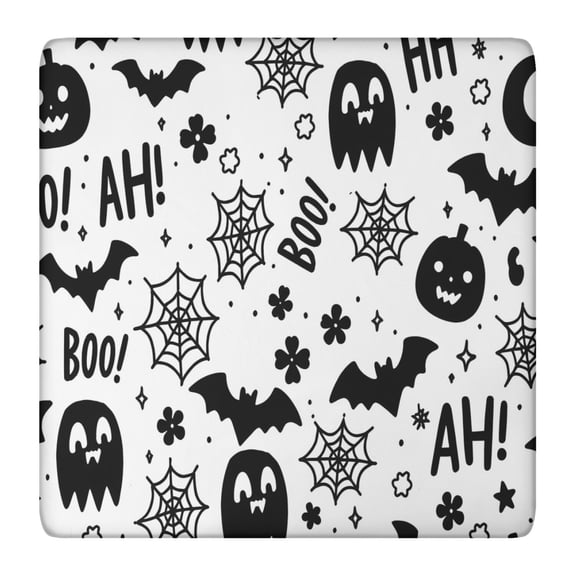 Happy Halloween Table Cloth with Elastic Edge Wrinkle Resistant Washable Pumpkin Skull Bat Spider Square Table Covers Table Cover for Halloween Background Indoor and Outdoor Birthday (36x36in)