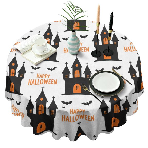 Happy Halloween Table Cloth Waterproof Spillproof Round Table Covers Evil Pumpkin Ghost Table Cover for Dining Kitchen Restaurant Birthday (60x60 inches)