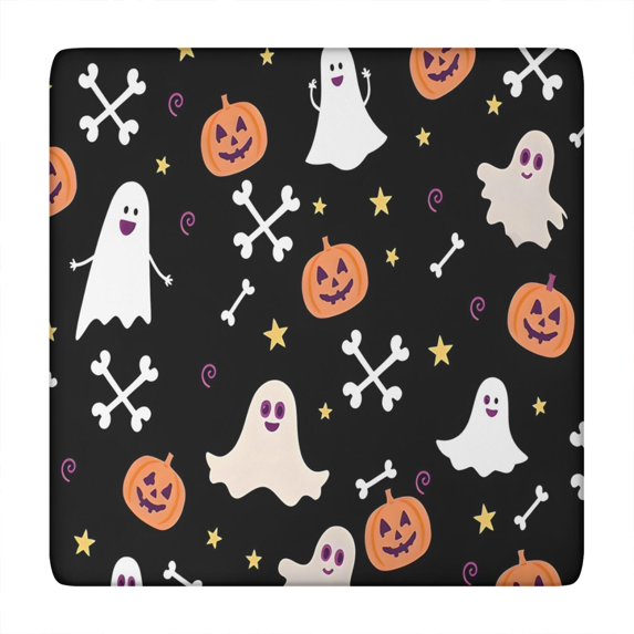 Happy Halloween Table Cover with Elastic Edge Wrinkle Resistant Washable Evil Pumpkin Ghost Square Table Covers Tablecloth for Halloween Party Decoration (34x34in)