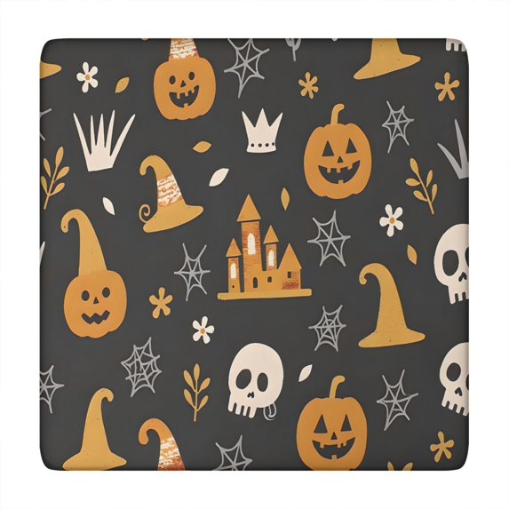 Happy Halloween Table Cover with Elastic Edge Wrinkle Resistant Washable Horror Pumpkin Ghost Square Table Covers Table Cloths for Party Picnic Dinner Decor (34x34in)