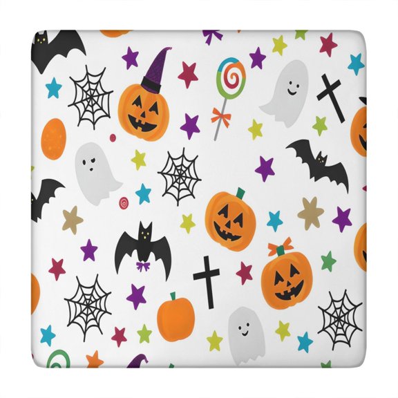 Happy Halloween Table Cover with Elastic Edge Wrinkle Resistant Washable Horror Pumpkin Ghost Square Tablecolths Tablecloth for Party Picnic Dinner Decor (34x34in)