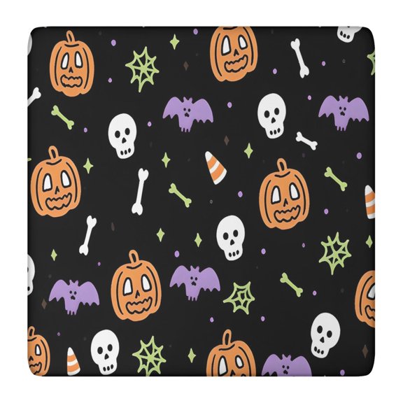 Happy Halloween Table Cover with Elastic Edge Wrinkle Resistant Washable Pumpkin Skull Bat Spider Square Table Covers Tablecloth for Halloween Birthday Wedding Graduation (36x36in)