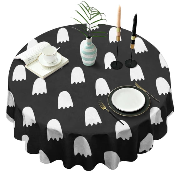 Happy Halloween Table Cover Waterproof Spillproof Round Table Covers Evil Pumpkin Ghost Tablecloth for Halloween Background Indoor and Outdoor Birthday (60x60 inches)