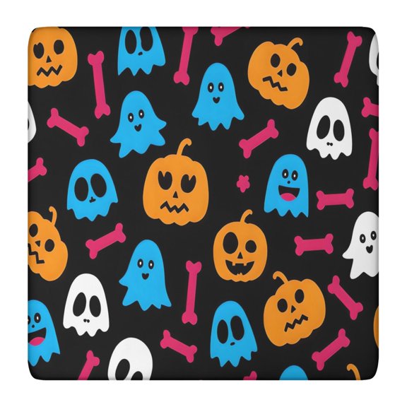 Happy Halloween Tablecloth with Elastic Edge Wrinkle Resistant Washable Horror Pumpkin Ghost Square Table Covers Table Cloths for Dining Kitchen Restaurant Birthday (36x36in)
