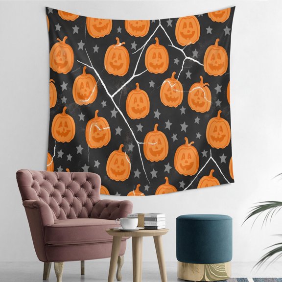 Happy Halloween Tapestries Table Covers Pumpkin Skull Bat Spider Tapestry for Halloween Background Indoor Outdoor (50x50 in)