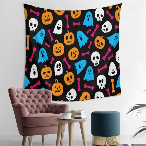 Happy Halloween Tapestries Tablecolths Horror Pumpkin Ghost Tapestries for Halloween Party Decoration (50x50 in)