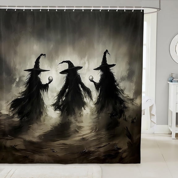 Happy Halloween Three Witches with Magical Balls Shower Curtain, Waterproof Gothic Decor