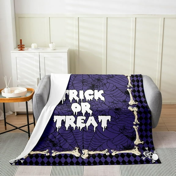 Happy Halloween Throw Blanket Baby 30x40 Black Spider Web Human Skull Flannel Blanket for Kids Teens Adults Trick or Treat Hippie Graffiti Gothic Style Fleece Blanket for Party Living Room