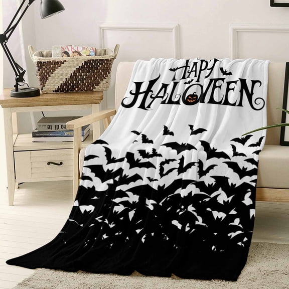 Happy Halloween Throw Flannel Blanket 40x60In Bat Black Vintage Black Decoration Super Soft Cozy Bed Blanket, Lightweight Plush Fuzzy Bed Throw for Bedroom Sofa Couch Living Room