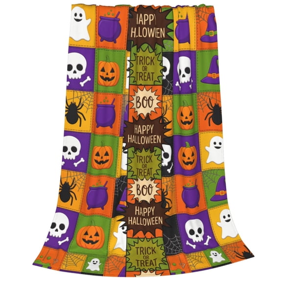 Happy Halloween Throw Trick or Treat Cozy Flannel Blanket, Pumpkin Ghost Washable Fuzzy Throw Blanket for Women and Men, Couch Chair Sofa Dorm Bedroom Home 50x40