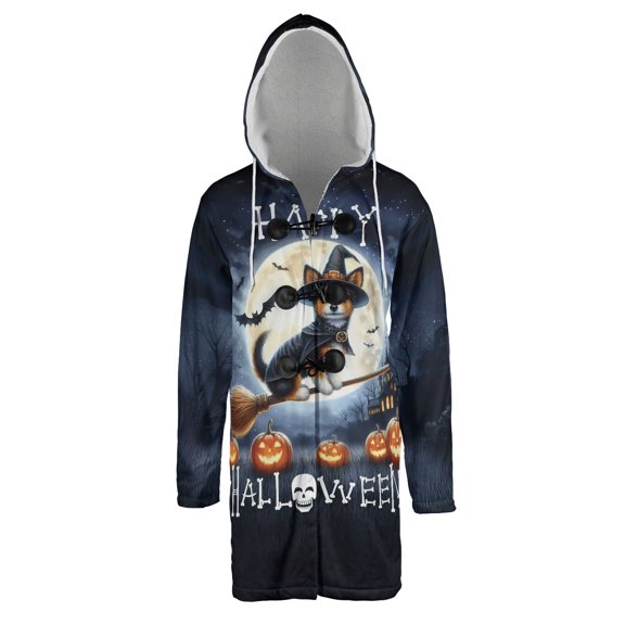 Happy Halloween Toy Fox Terrier Witch Pumpkins Bats All Over Print 3D Hooded Duffle Toggle Coat Dog Lover - 13012