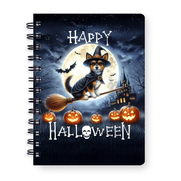 Happy Halloween Toy Fox Terrier Witch Pumpkins Bats Spiral Bound Journal Dog Lover 5x7in Spiral Notebook - 13012