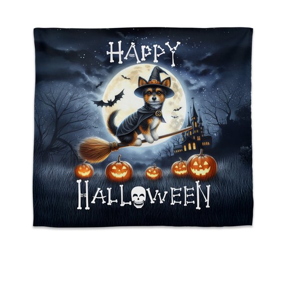 Happy Halloween Toy Fox Terrier Witch Pumpkins Bats Tapestry Dog Lover Wall Hanging Backdrop Home Decor - 13012