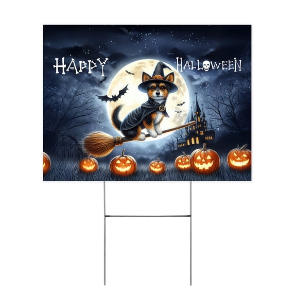 Happy Halloween Toy Fox Terrier Witch Pumpkins Bats Yard Sign Dog Lover Outdoor Home Lawn Garden Porch Decor - 13012
