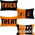 thumbnail image 1 of Happy Halloween Trick or Treat Lumbar Pillow Covers 12 x 20 Inch Set of 4 Halloween Decorations Black&Orange Cotton Linen Rectangular Throw Pillow Case Cushion Cover for Sofa Home, 1 of 6