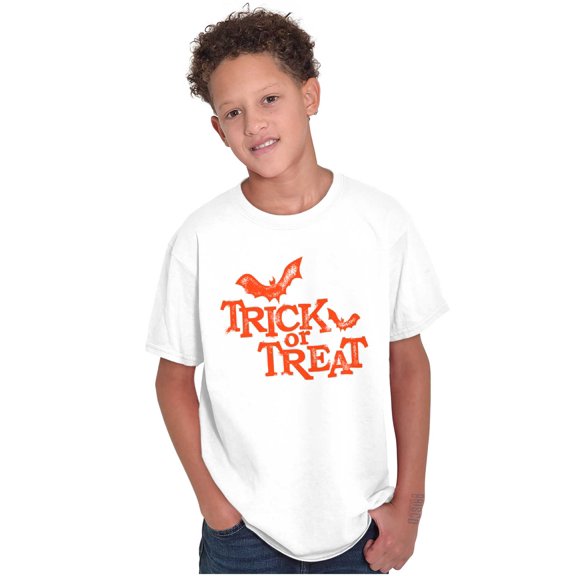 Happy Halloween Trick or Treat Bats Crewneck T Shirts Boy Girl Teen Brisco Brands L