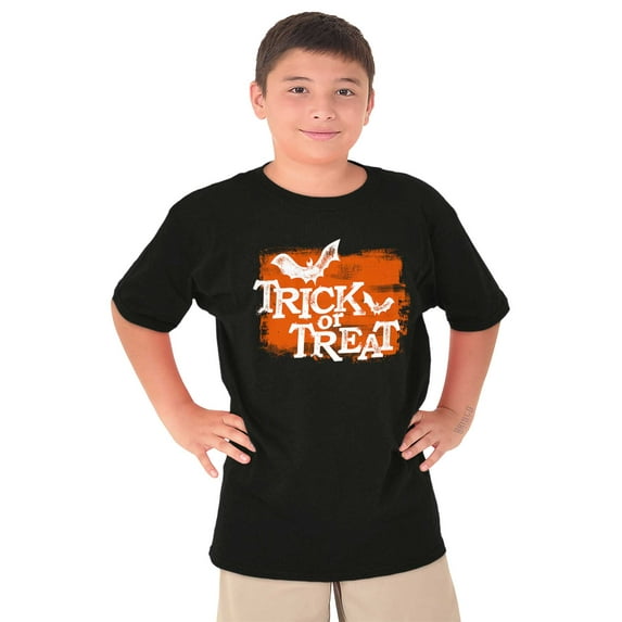 Happy Halloween Trick or Treat Bats Crewneck T Shirts Boy Girl Teen Brisco Brands L
