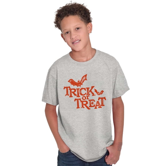 Happy Halloween Trick or Treat Bats Crewneck T Shirts Boy Girl Teen Brisco Brands M