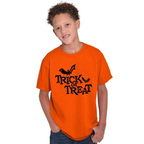 Happy Halloween Trick or Treat Bats Crewneck T Shirts Boy Girl Teen Brisco Brands XS