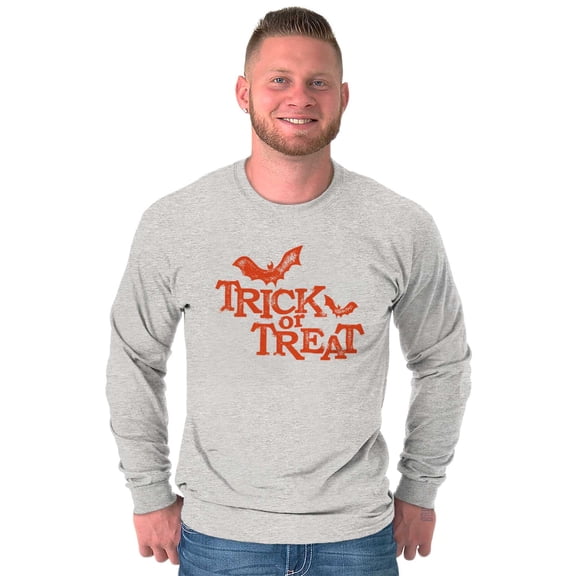 Happy Halloween Trick or Treat Bats Plus Size Long Sleeve Graphic Tee Shirt Brisco Brands 3X