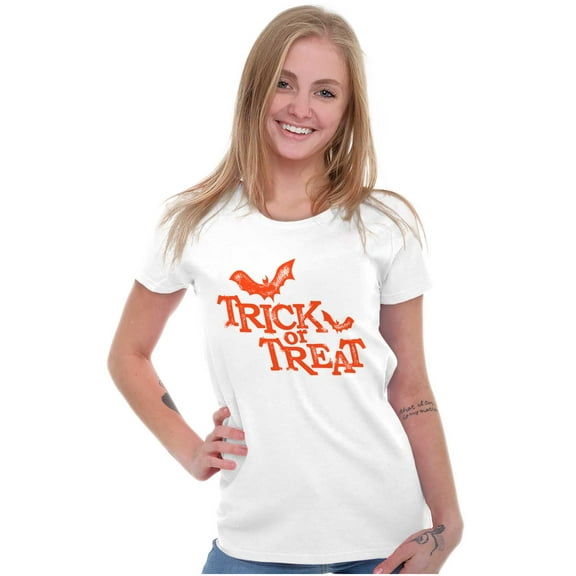 Happy Halloween Trick or Treat Bats Womens Slim Fit Graphic Tee Brisco Brands L