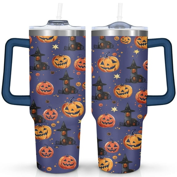 Happy Halloween Tumbler with Handle and Straws 40 OZ Vacuum Insulated Travel Coffee Mug Birthday Present for Men Dad Son Husband Gifts for Him/Her Coffee Mugs