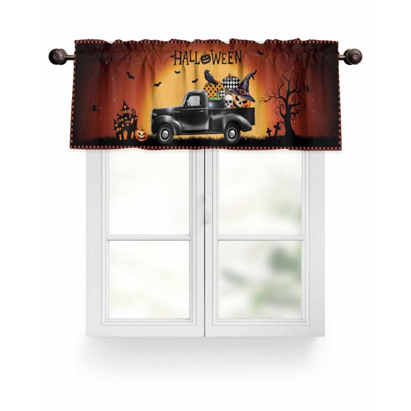 Happy Halloween Valances for Windows Horror Pumpkin Trick Or Treat Orange Plaid Valance Rod Pocket Short Window Treatments Curtains for Kitchen Bathroom Living Room Bedroom, 42 x 18 Inch