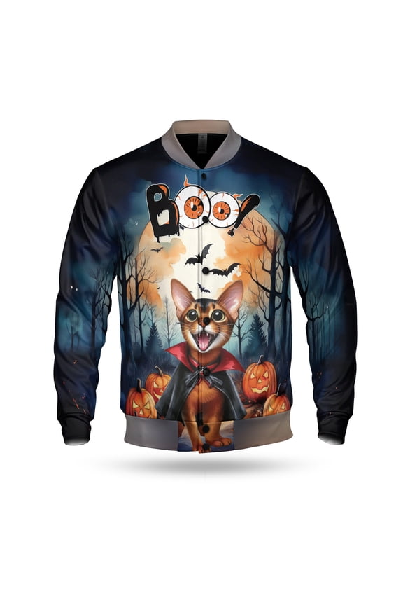 Happy Halloween Vampire Abyssinian BOO with Pumpkins Fun and Spooky All Over Print 3D Baseball Jacket Cat Lover Kitten Owner Gifts Bomber Jacket Softball - 00018