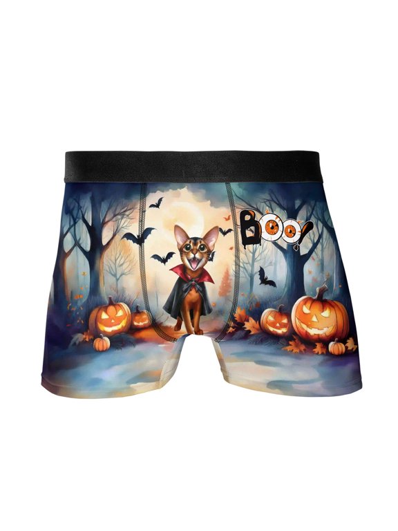 Happy Halloween Vampire Abyssinian BOO with Pumpkins Fun and Spooky All Over Print Boxer Briefs Underwear for Men Dad Cat Lover Kitten Owner Gifts - 00018
