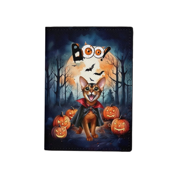 Happy Halloween Vampire Abyssinian BOO with Pumpkins Fun and Spooky Travel Passport Wallet Cat Lover Kitten Owner Gifts PU Leather Passport Holder Cover - 00018
