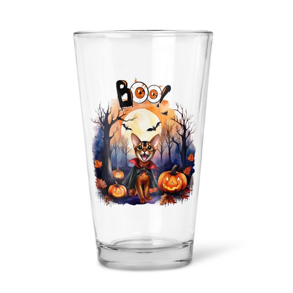 Happy Halloween Vampire Abyssinian BOO with Pumpkins Fun and Spooky 16oz Pint Beer Glass Mug Cat Lover Kitten Owner Gifts Beer Glasses Cup - 00018
