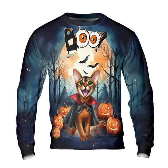 Happy Halloween Vampire Abyssinian BOO with Pumpkins Fun and Spooky All Over Print 3D Sweatshirt Unisex Merch Cat Lover Kitten Owner Gifts - 00018