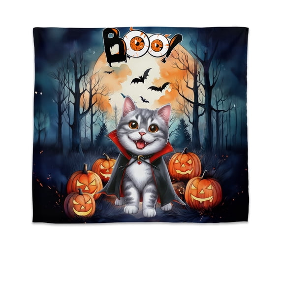 Happy Halloween Vampire American Shorthair BOO with Pumpkins Fun and Spooky Tapestry Cat Lover Kitten Owner Gifts Wall Hanging Backdrop Home Decor - 00018