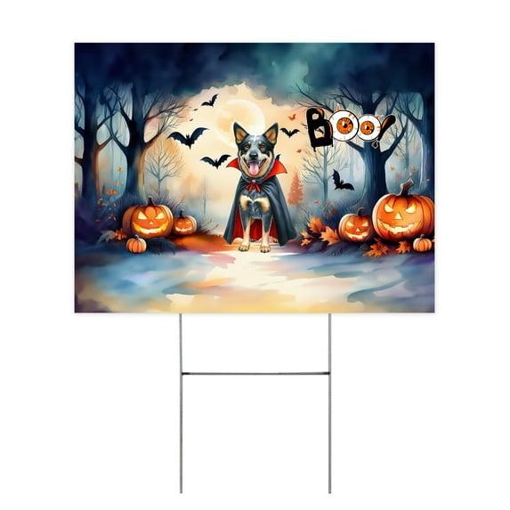Happy Halloween Vampire Australian Cattle Dog BOO with Pumpkins Fun and Spooky Yard Sign Heeler Lover Gifts Outdoor Home Lawn Garden Porch Decor - 00018