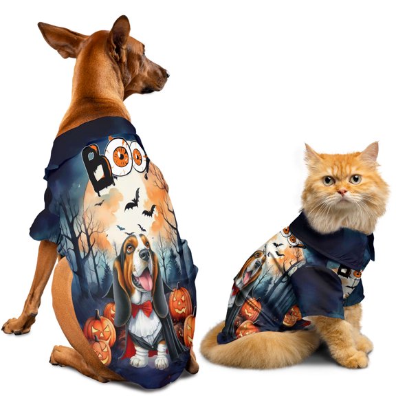 Happy Halloween Vampire Basset Hound BOO with Pumpkins Fun and Spooky Hawaiian Summer Shirt for Small Medium Large Dog Cat Bassets Dog Breed Lovers Gifts Idea - 00018