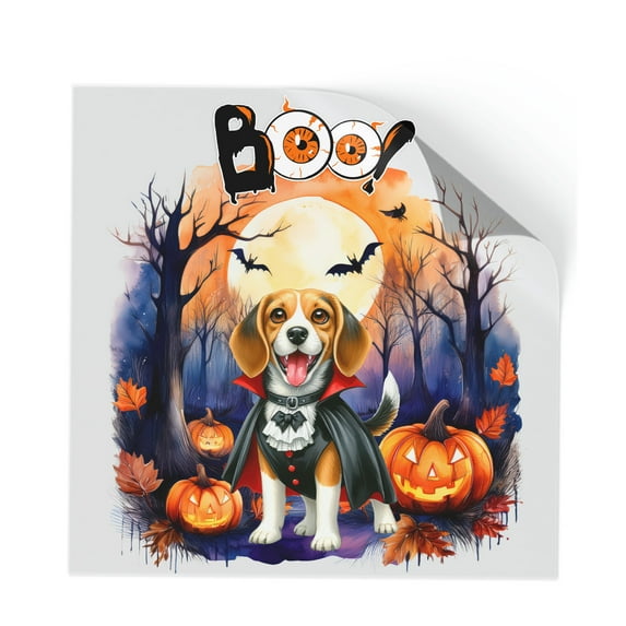 Happy Halloween Vampire Beagle BOO with Pumpkins Fun and Spooky Cutout Transfer Sticker Beagles Dog Lover Gifts Idea Transparent Decal Art Decor - 00018