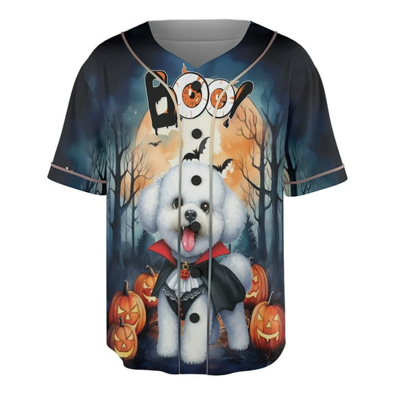 Happy Halloween Vampire Bichon Frise BOO with Pumpkins Fun and Spooky All Over Print 3D Baseball Shirt Bichons Dog Lovers Gifts Idea Softball Sport - 00018